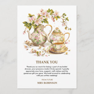 Floral Teapot Time for Tea Bridal Shower  Thank You Card