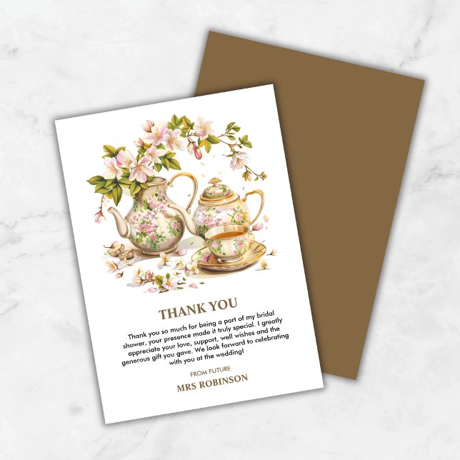 Floral Teapot Time for Tea Bridal Shower  Thank You Card (Floral Teapot Time for Tea Bridal Shower Thank You Card )