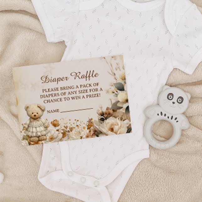 Floral Teddy Bear Diaper Raffle Baby Shower Card (Creator Uploaded)