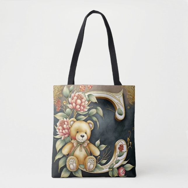 FLoral Teddy Bear letter C Tote Bag (Front)