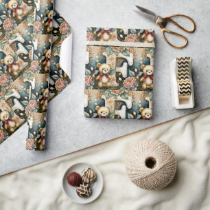FLoral Teddy Bear letter F Wrapping Paper