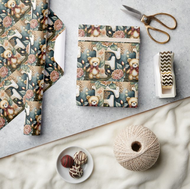 FLoral Teddy Bear letter F Wrapping Paper (Crafts)