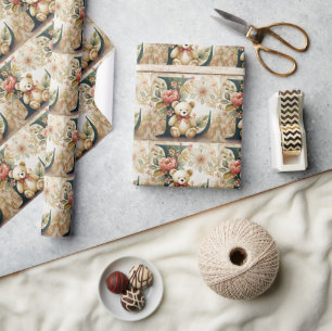 FLoral Teddy Bear letter L Wrapping Paper