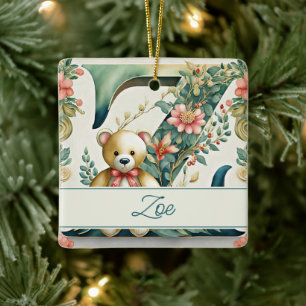 FLoral Teddy Bear letter Z personalised Ceramic Ornament