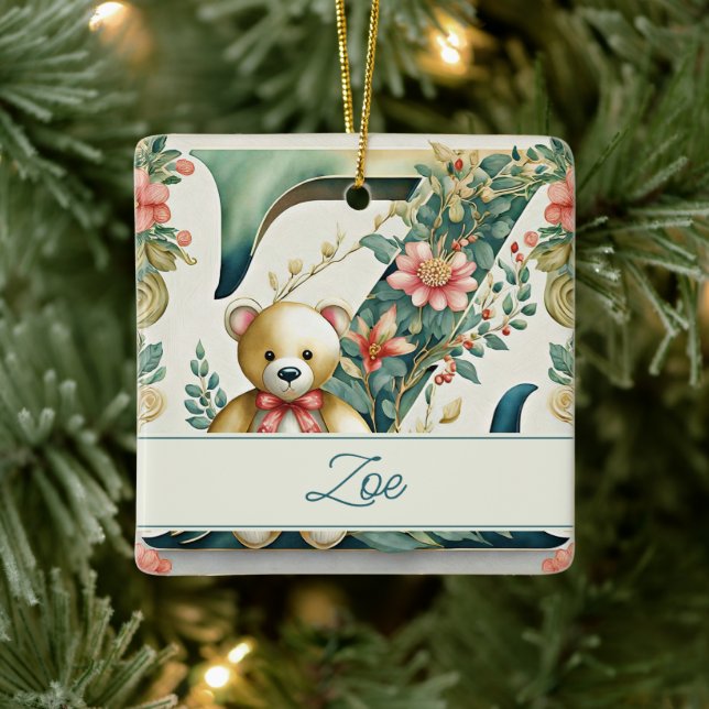 FLoral Teddy Bear letter Z personalised Ceramic Ornament (Tree)
