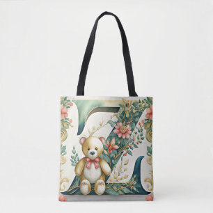 FLoral Teddy Bear letter Z Tote Bag