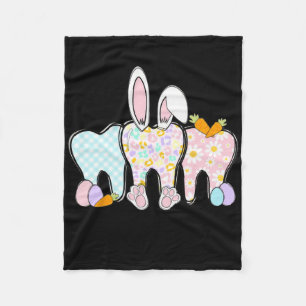 Floral Teeth Bunny Ears Dental Squad Happy Easter Fleece Blanket