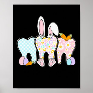 Floral Teeth Bunny Ears Dental Squad Happy Easter Poster