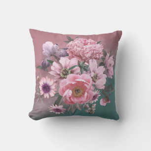 Floral template. Beautiful flowers peonies and iri Cushion