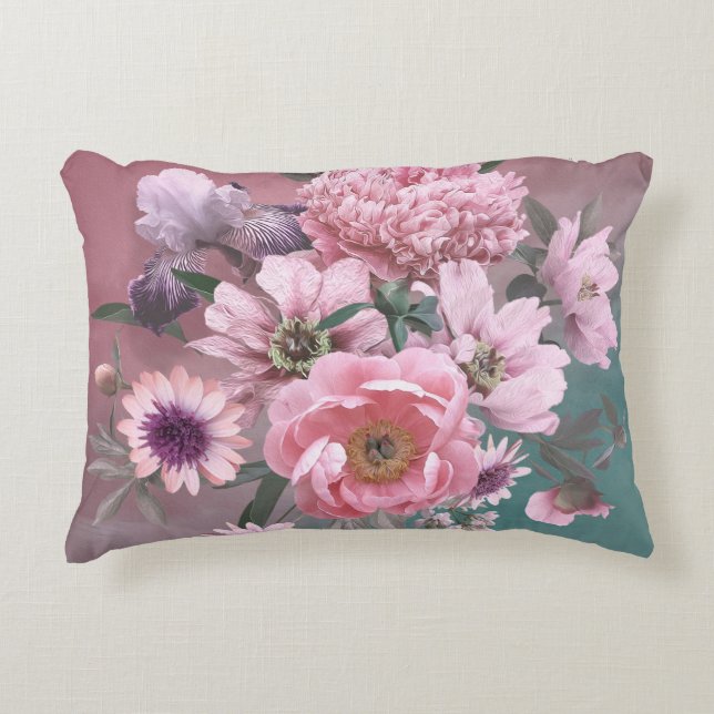 Floral template. Beautiful flowers peonies and iri Decorative Cushion (Front)