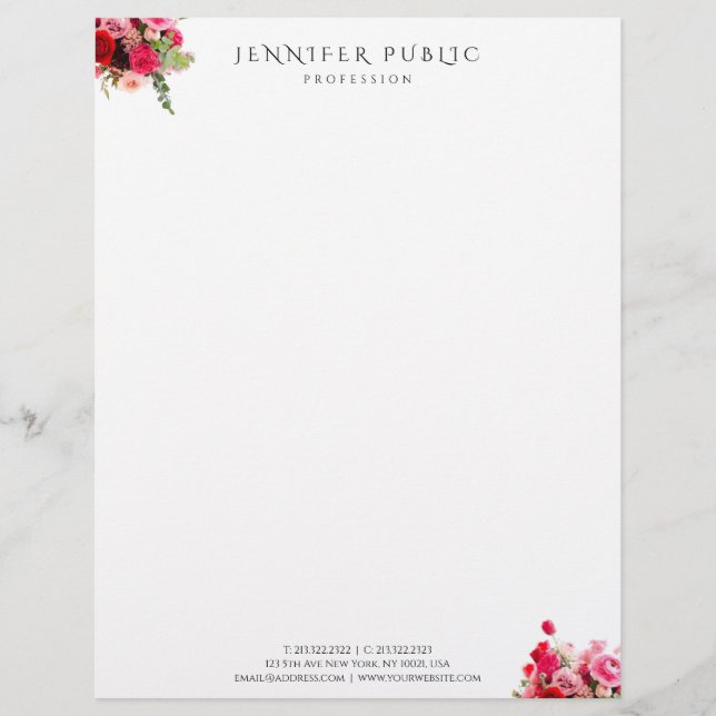 Floral Template Elegant Modern Simple Professional Custom Letterhead (Front)