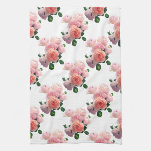 Floral Template Watercolor Art Pink Red Roses Tea Towel