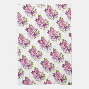 Floral Template Watercolor Art Pink Roses Elegant Tea Towel