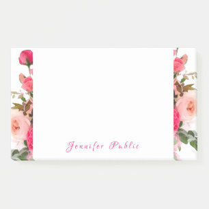 Floral Template Watercolor Roses Elegant Script Post-it Notes
