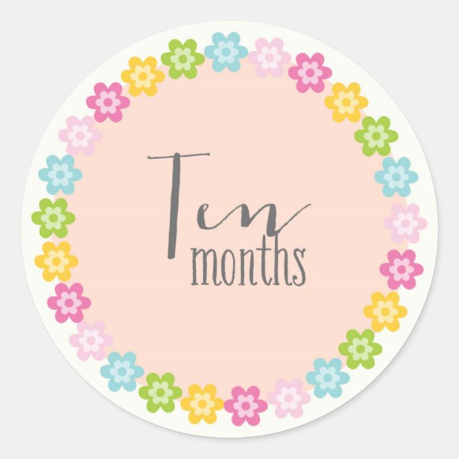 Floral Ten Months New Baby Sticker (Front)