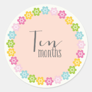 Floral Ten Months New Baby Sticker