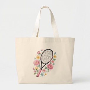 Floral Tennis Tote Bag Cute Tennis Racket Flowers 