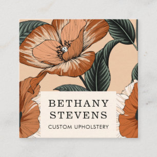 Floral Terra Cotta Green Furniture Upholstery Square Business Card