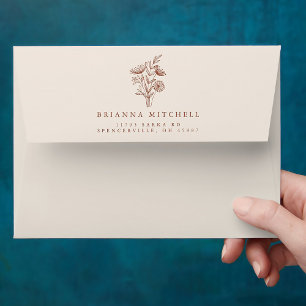 Floral Terracotta Boho Minimalist Elegant Wedding Envelope