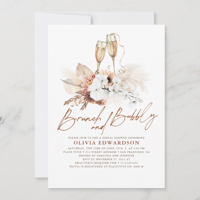 Floral Terracotta Bridal Shower Brunch and Bubbly Invitation (Front)
