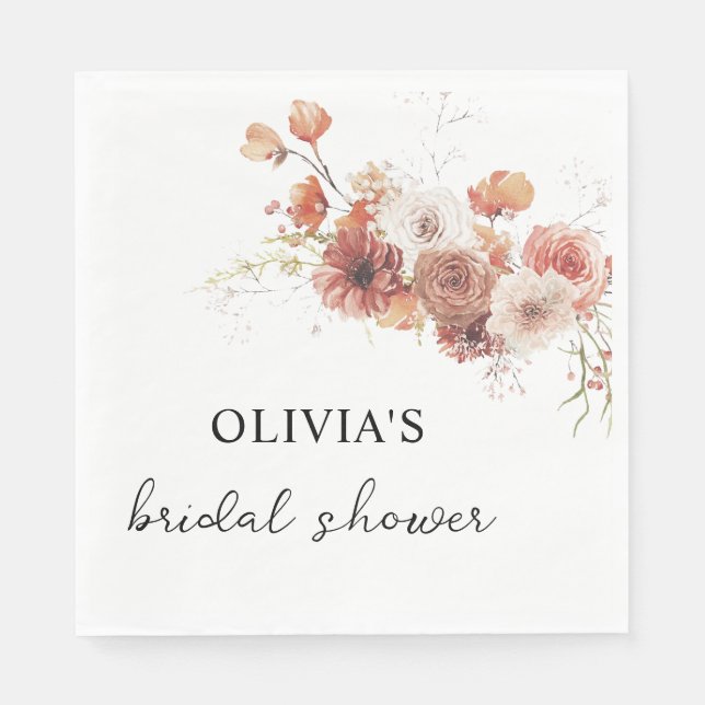 Floral Terracotta Bridal Shower Paper  Napkin (Front)
