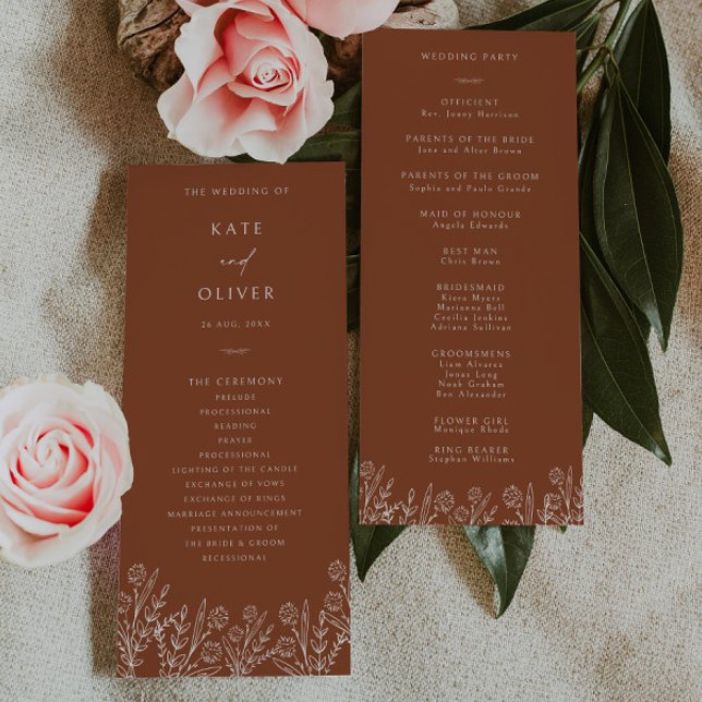 Floral Terracotta Burnt Orange Wedding Program (Creator Uploaded)