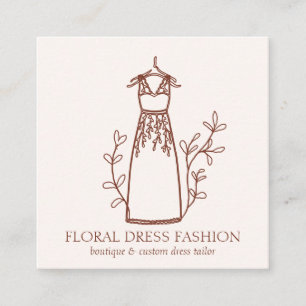 Floral Terracotta Fashion Dress Seamstress Tailor Square Business Card