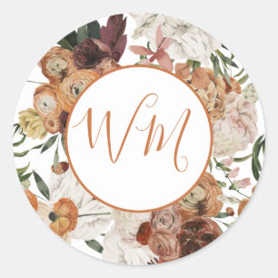 Floral Terracotta Monogram Wedding Sticker Label