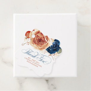 Floral Terracotta Navy Blue Boho Wedding Thank You Favour Tags