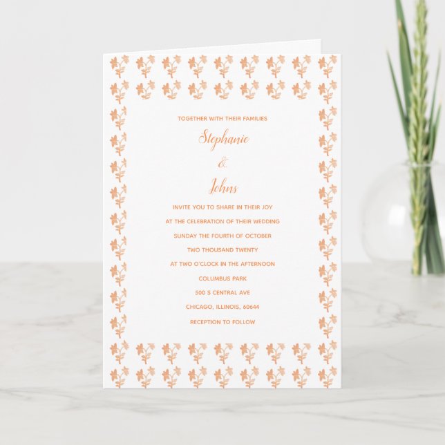 Floral Terracotta Pattern Simple Boho Chic Wedding Invitation (Front)