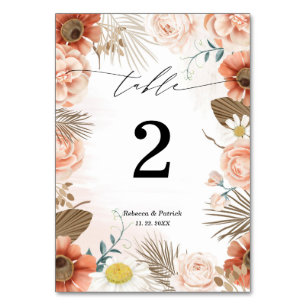 Floral Terracotta Rustic Boho Wedding Table Number