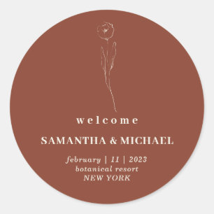 Floral Terracotta Simple Welcome Wedding botanical Classic Round Sticker