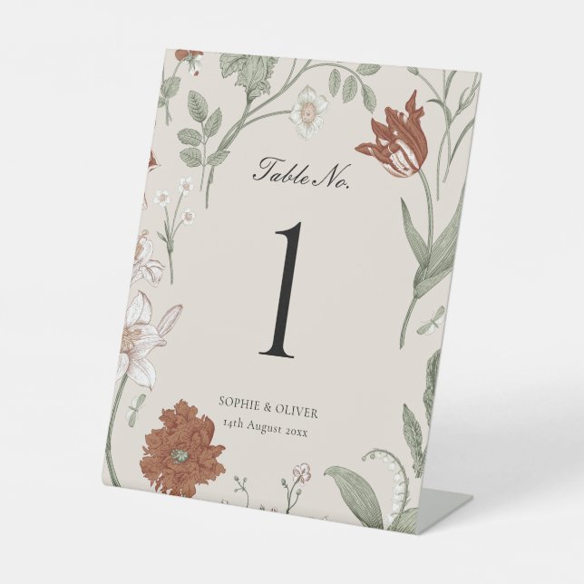 Floral Terracotta Table Numbers Pedestal Sign (Front)