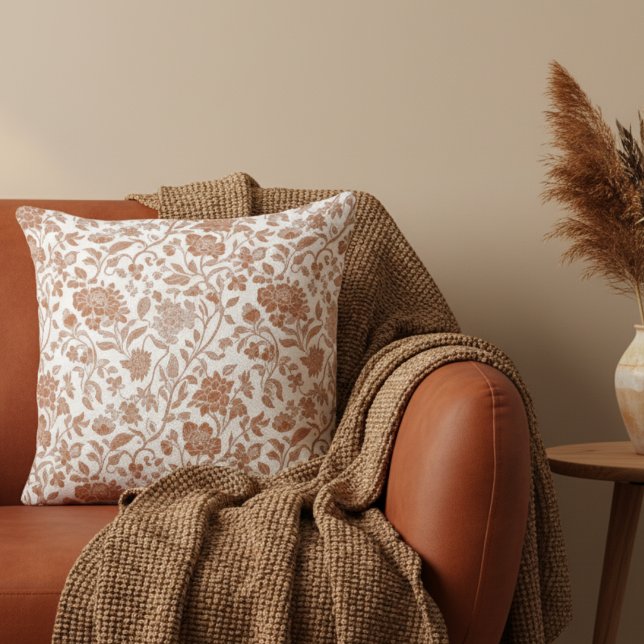 Floral Terracotta Toile Pattern Cushion ( Add a touch of rustic charm to your home with this Floral Terracotta Toile Pattern Throw Pillow! )