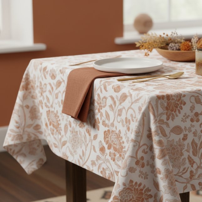 Floral Terracotta Toile Pattern Tablecloth (Add a touch of rustic charm to your home with this Floral Terracotta Toile Pattern Tablecloth! )