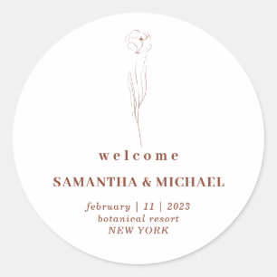Floral Terracotta Welcome Wedding Elegant Classic Round Sticker