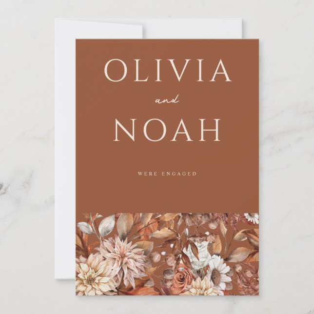 Floral Terracotta We're Engaged Announcement Card (Front)