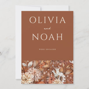 Floral Terracotta We're Engaged Announcement Card
