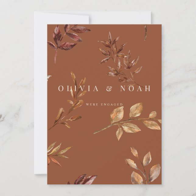 Floral Terracotta We're Engaged Announcement Card (Front)