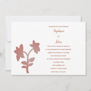 Floral Terracotta White Classic Simple Wedding Invitation