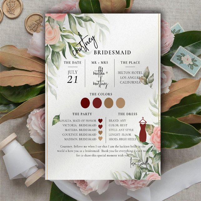 Floral Text Script Bridesmaid info Card (Creator Uploaded)