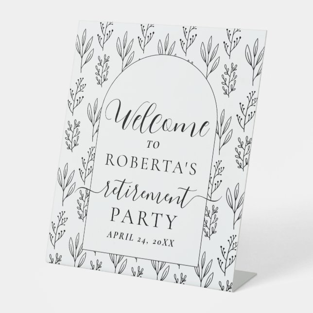 Floral Text Script Retirement Party Welcome Pedestal Sign (Front)