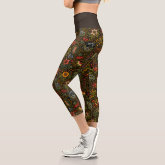 Floral textile design capri leggings