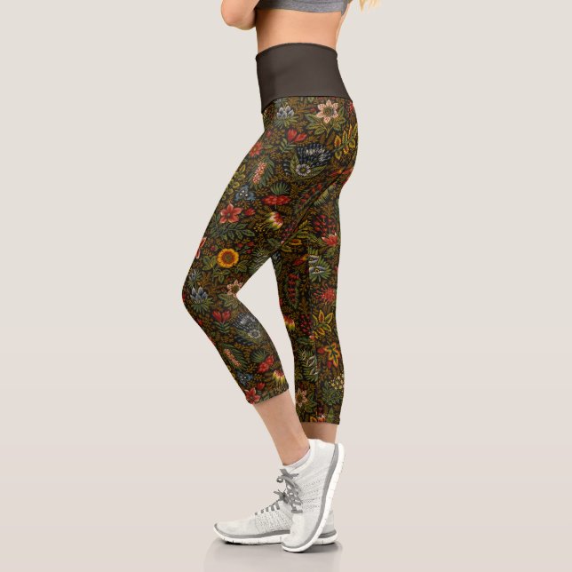 Floral textile design capri leggings (Left)
