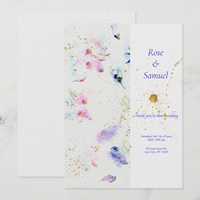 Floral Textured Paper Glitter Wedding Invitation (Front/Back)