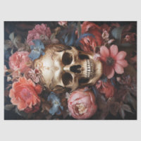 Floral Textured Skull Decoupage