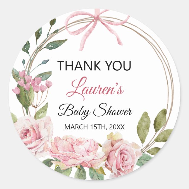 Floral Thank you Baby Shower Sticker (Front)