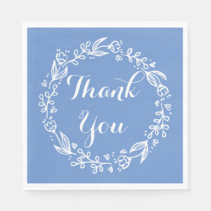 Floral Thank You Blue Cornflower Flowers Wreath Napkin
