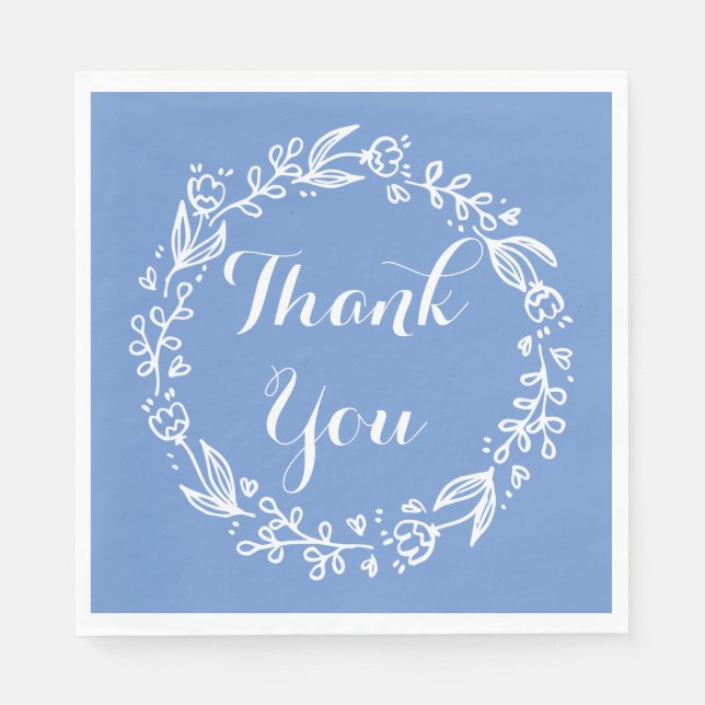 Floral Thank You Blue Cornflower Flowers Wreath Napkin (Front)
