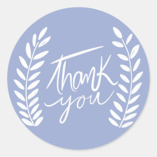 Floral Thank You Blue White Laurel Wreath Classic Round Sticker